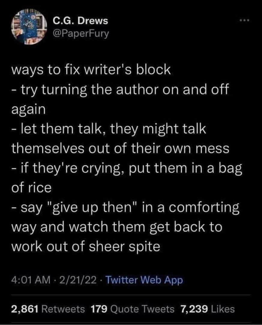 I work in IT so the first one is funny lol.
Would one of these help you or a writer you know get through writer's block?

#jlnickyauthor #romancewriter #ReadingandWriting #writingjourney #WritingismyFreedom #Bookworm #writingcommunity #readingcommunity