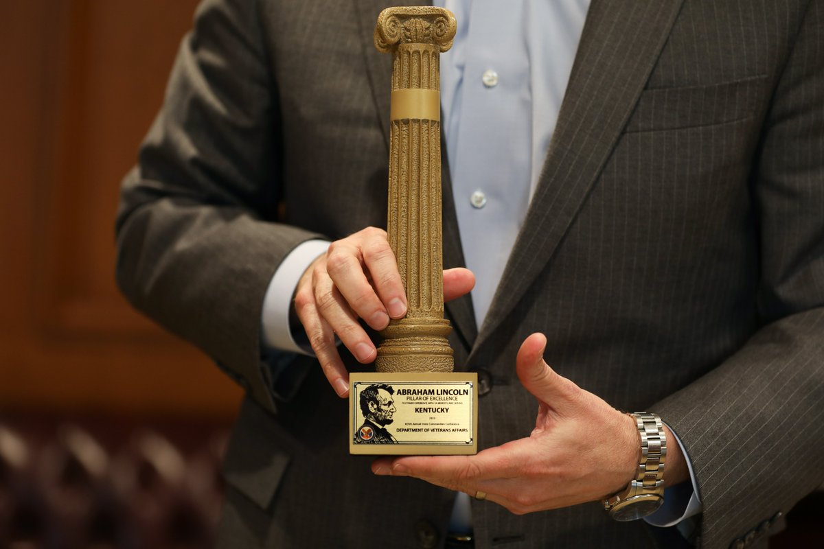 GovAndyBeshear's tweet photo. Caring for our heroic veterans is a sacred duty, and in Kentucky, we see through this commitment with honor. I want to thank the @DeptVetAffairs for recognizing our work by awarding us the Abraham Lincoln Pillar of Excellence Award in Customer Service for the third straight year. https://t.co/MMjZhXvKIp