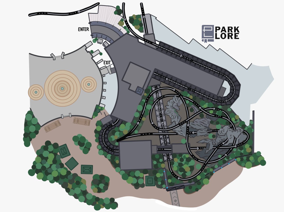 This week's new hand-drawn layouts! 🎨 Both TRICERATOPS ENCOUNTER and VELOCICOASTER bring you face-to-face with Jurassic Park dinosaurs... In the latter, they're just faster &amp; meaner.

See more before-and-after layouts overlaid with comparison sliders at parklore.com/main/then-now/!