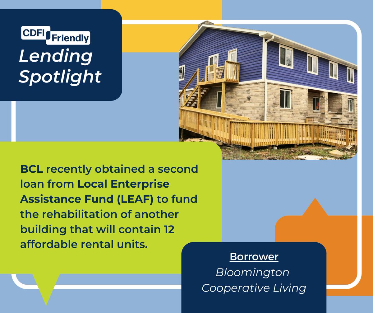 Congrats to <a href="/cdfifriendlybtn/">CDFI Friendly Bloomington</a> for connecting another important project to the financing it needed. For a second time, BCL worked with the CDFI <a href="/LEAF_Fund/">LEAF Fund</a> to obtain a loan that will result in 12 affordable rental units for Bloomington’s downtown core.