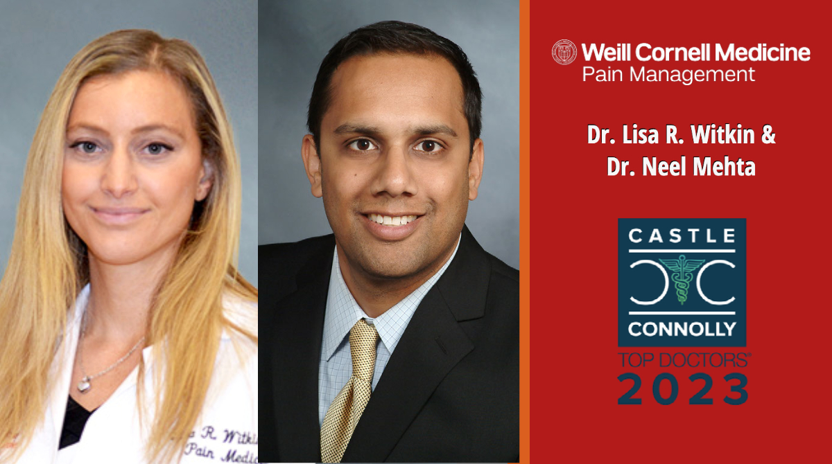 WCMPain's tweet photo. Congratulations to Dr. Neel Mehta and Dr. @LisaWitkin in #WCMPain for being named @CastleConnolly #TopDoctors for over 5 years running! This prestigious recognition is presented to the top 7% of all US physicians. https://t.co/nn4fsD7Rjx

(@WCMAnesthesia @WeillCornell) https://t.co/HQBtm8fwE3