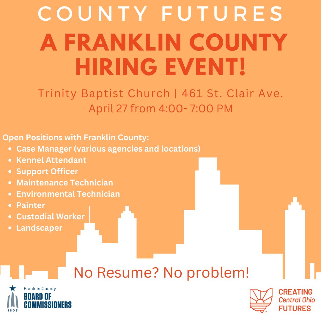 CCOHF_Jobs's tweet photo. 🗣️Get the face to face interaction modern day hiring is missing!  Join us this Thursday to kick off your career. 

Franklin County HR Recruiters will be on site to help candidates see where transferable skills might apply.  📷📷#careerdevelopment#goals #jobsearch https://t.co/mf99o2wyCa