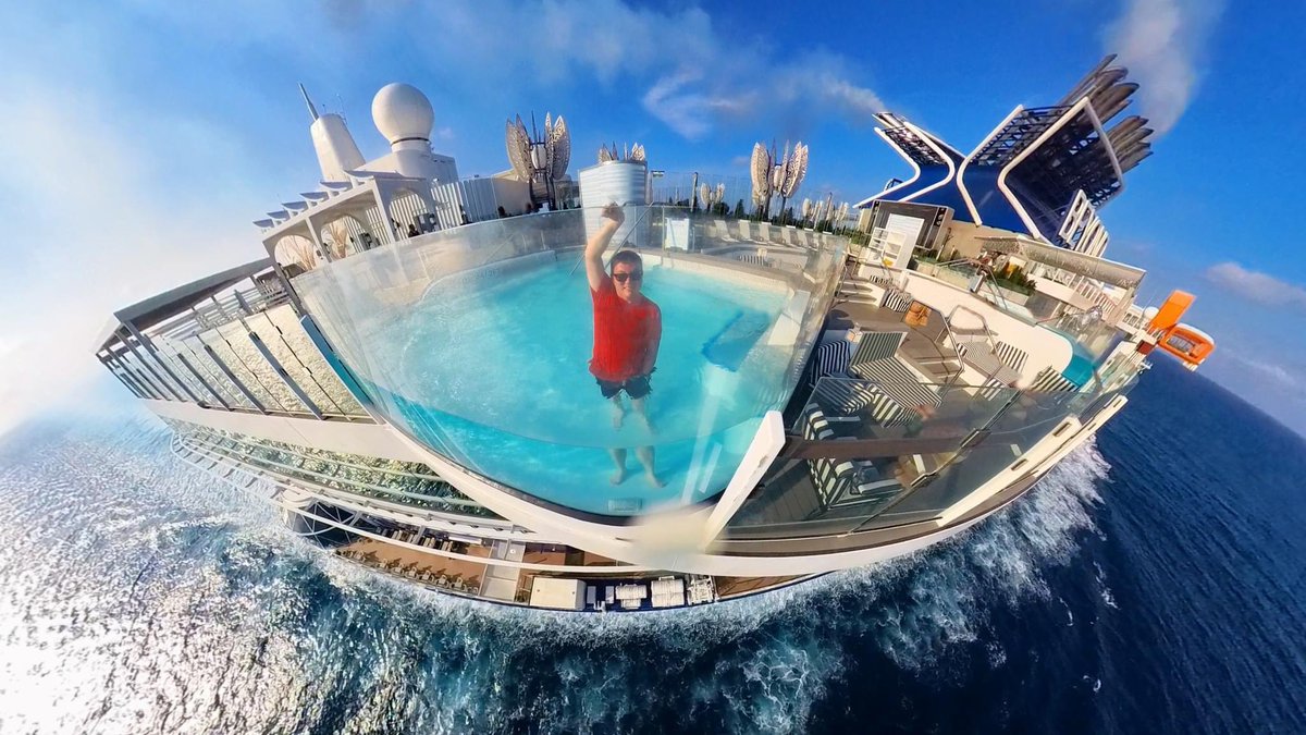 Experimenting with my <a href="/insta360/">Insta360</a> to get this cool shot of the infinity edge pools on <a href="/CelebrityCruise/">Celebrity Cruises</a>’s #CelebrityBeyond. 

#JourneyWonderfull