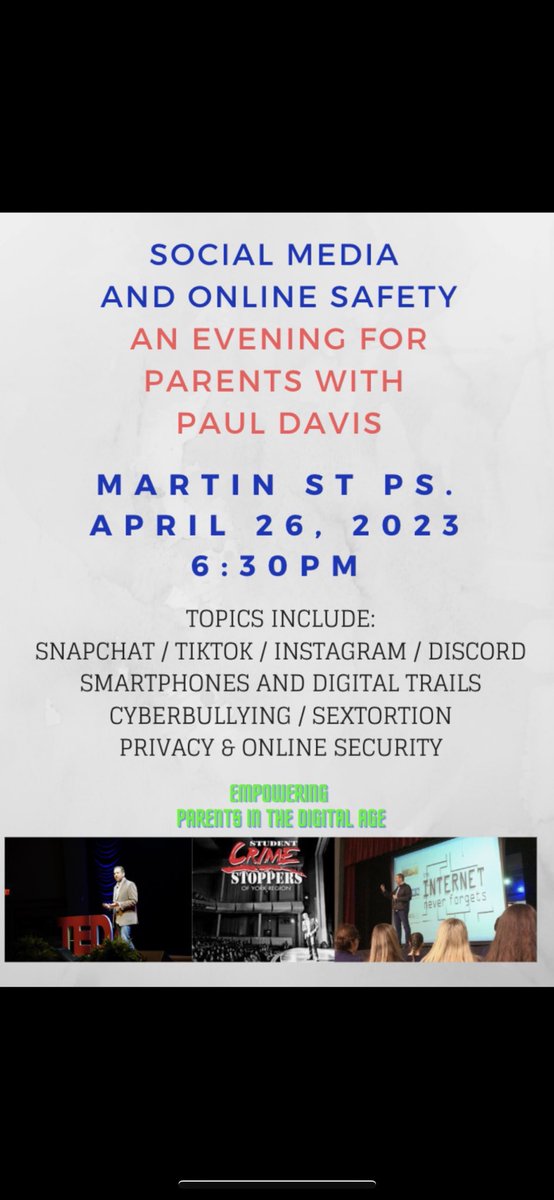 Looking forward to seeing all our families tomorrow at 6:30 <a href="/pauldavisSNS/">Pᴀᴜʟ Dᴀᴠɪs #ᴏɴʟɪɴᴇsᴀғᴇᴛʏ #privacy</a>