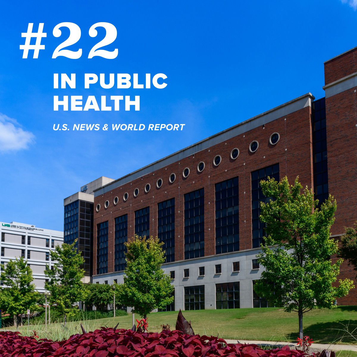 uabsoph's tweet photo. UAB School of Public Health tied for No. 22 overall and No. 12 among public schools of public health in @usnews's 2023-24 list of best grad schools. https://t.co/p7OIy4Wyhi