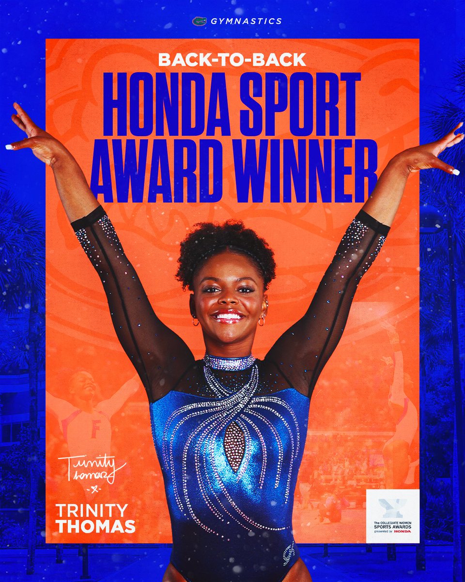 Back-to-Back Honda Awards for 🐊 𝗧𝗿𝗶𝗻𝗶𝘁𝘆 𝗧𝗵𝗼𝗺𝗮𝘀!

🔸 #NCAAgym Career Co-Leader with 28 🔟
🔹 34x All-American

Congrats Trin.0!

🔗  rb.gy/9n8b5

#GoGators | 🐊🤸‍♀️| <a href="/Gym_Trin/">Trinity Thomas</a> | <a href="/CWSA_HondaCup/">CWSA Honda Cup</a>