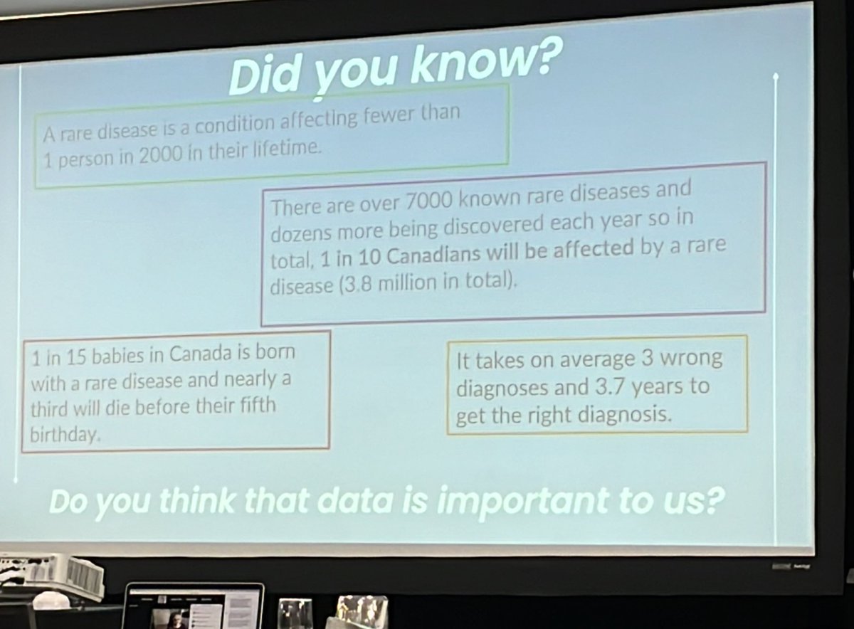 Making health data an ally for all of us. @maureenchats discuss Rare Diseases Data top 5: 1. Need interoperability; 2. Are we measuring what is important for pts?; 3. Need data to improve care; 4. Importance of pt registries 5. Concerns with privacy issues 
#HealthDataforAllofUs