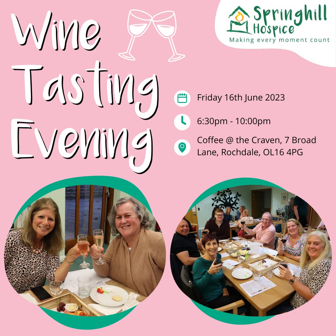 Let’s raise a glass to our Wine Tasting Evening! 🍷 Join Springhill Hospice for our Wine Tasting Evening on Friday 16th June at Coffee at the Craven, and register today at bit.ly/402XQBN Our Wine Tasting Evening is proudly sponsored by @PDSdoorsets 💚