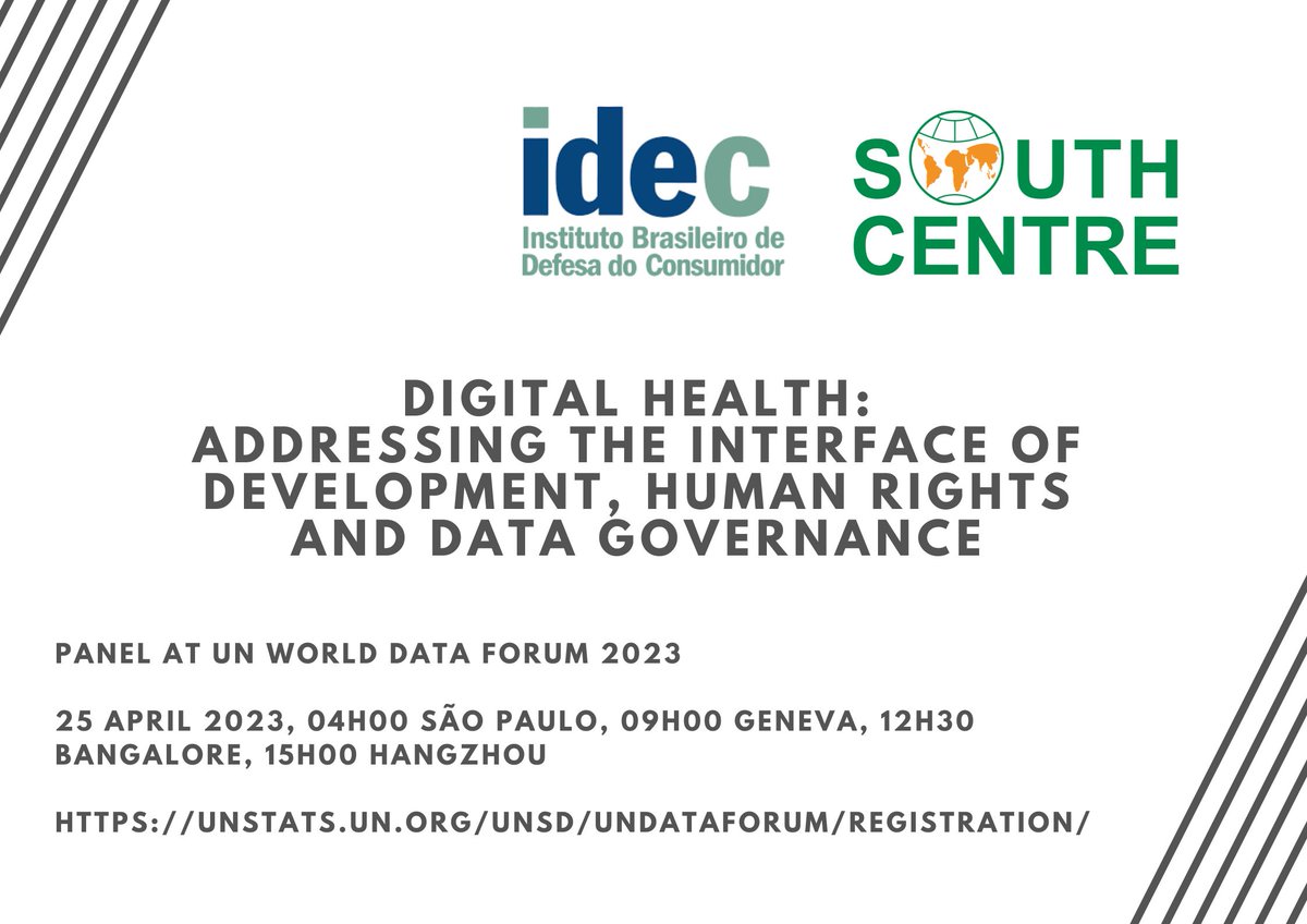 idec's tweet photo. Hoje (25), representados pelo pesq. Matheus Falcão, participamos do Fórum Mundial sobre Dados das Nações Unidas, discutindo desafios e possib. do uso de dados na Saúde Digital. A mesa é org. pelo @South_Centre.
Participação: Anita Gurumurthy (@ITforChange) e Craig Burgess (OMS) https://t.co/7BNVlqHElL