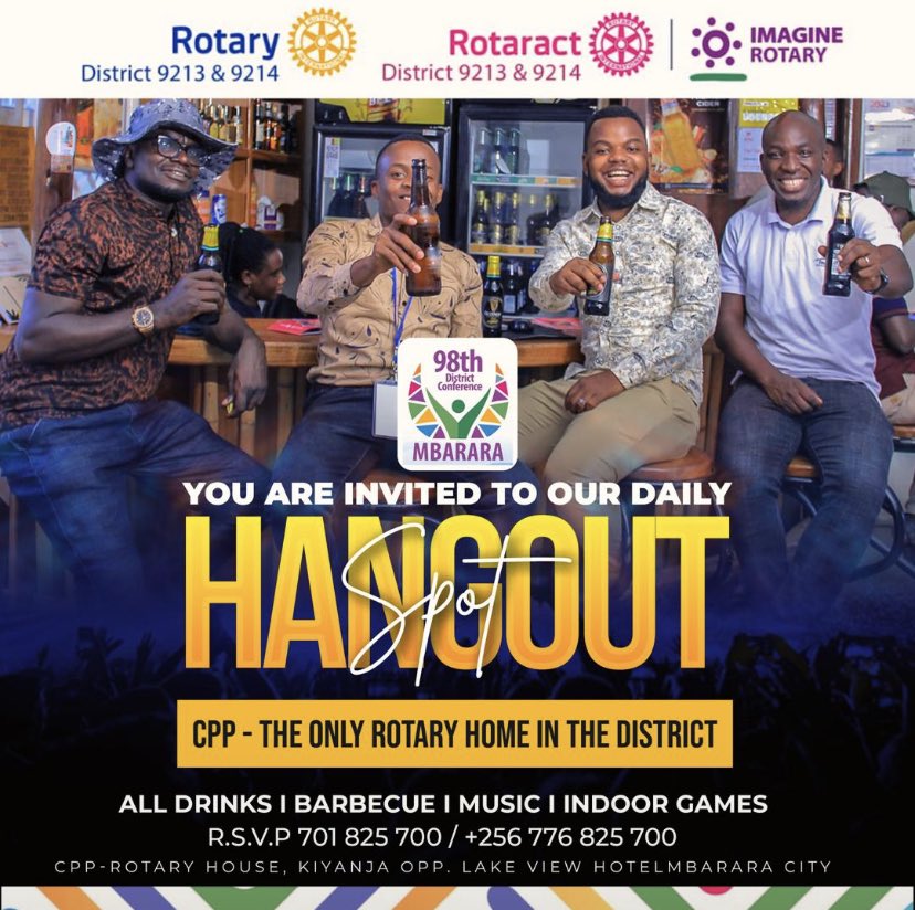 weskambale's tweet photo. Mbarara is hosting the 98th District Conference for districts 9213 (Uganda) and 9214 (Uganda &amp; Tanzania). 

More than 2,000 Rotarians, Rotaractors and Guests will be in the Land of Milk &amp; Honey this week. 

Don't forget to pass by CPP - Rotary House for the fun. You're invited. https://t.co/xxL6qFSXtR