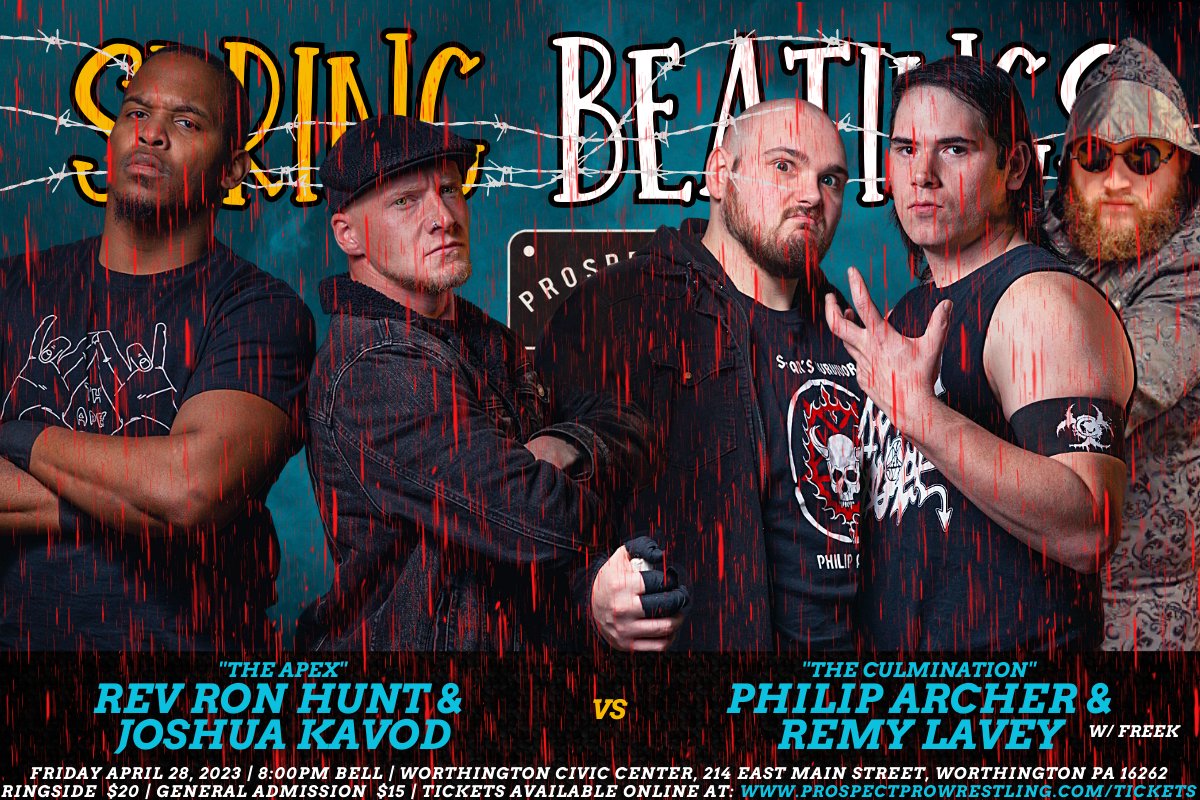 "The Apex" Rev Ron Hunt will return to 2PW with Joshua Kavod to face "The Culmination" Philip Archer &amp; Remy LaVey LIVE at 𝟮𝗣𝗪: 𝗦𝗣𝗥𝗜𝗡𝗚 𝗕𝗘𝗔𝗧𝗜𝗡𝗚𝗦 on Friday, April 28th at 8PM in Worthington!

TICKETS >> prospectprowrestling.com/event-details/…
