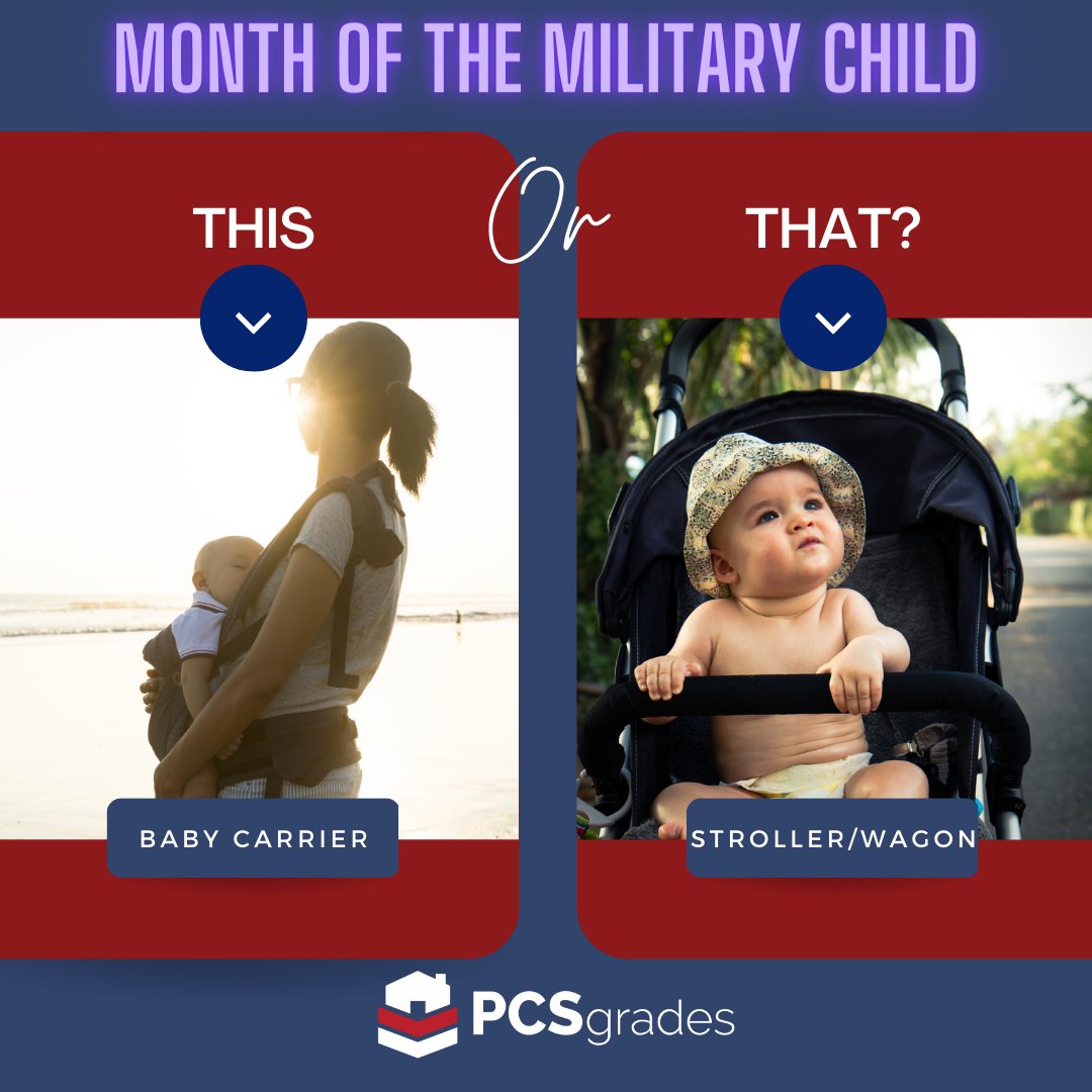 PCSgrades's tweet photo. Tuesday's This or That? In honor of The Month of the Military Child, do you prefer a baby carrier, or are you on the stroller wagon train? 

#MonthoftheMilitaryChild #PCS #PCSing #PCSgrades #babies https://t.co/baCqVEoOc9