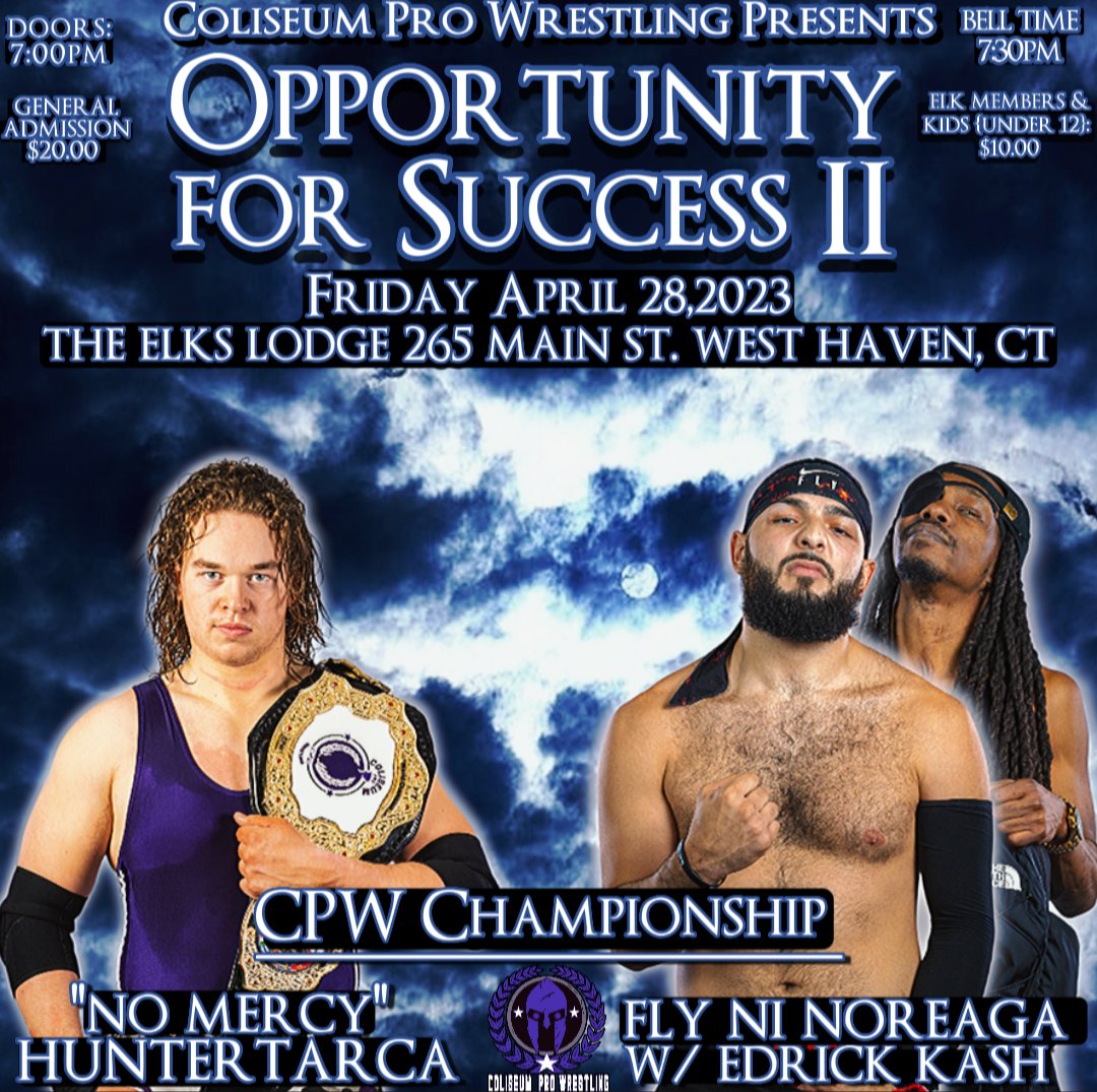 ColiseumPro_CPW's tweet photo. Here's the full card for THIS FRIDAY NIGHT!
CPW Championship
@thehuntertarca vs. @official_flyni w/@EasyCash860
CPW Strong Will Title
#1 Contenders Match
@NonstopNx vs. @BobbyBuffetMFPW
CPW Tag Team Titles
#BlackSheep vs. #PyramidsOfPower
1 on 1
@GarciaSunset vs. #LuisLeon https://t.co/6yYsA9Ctqe