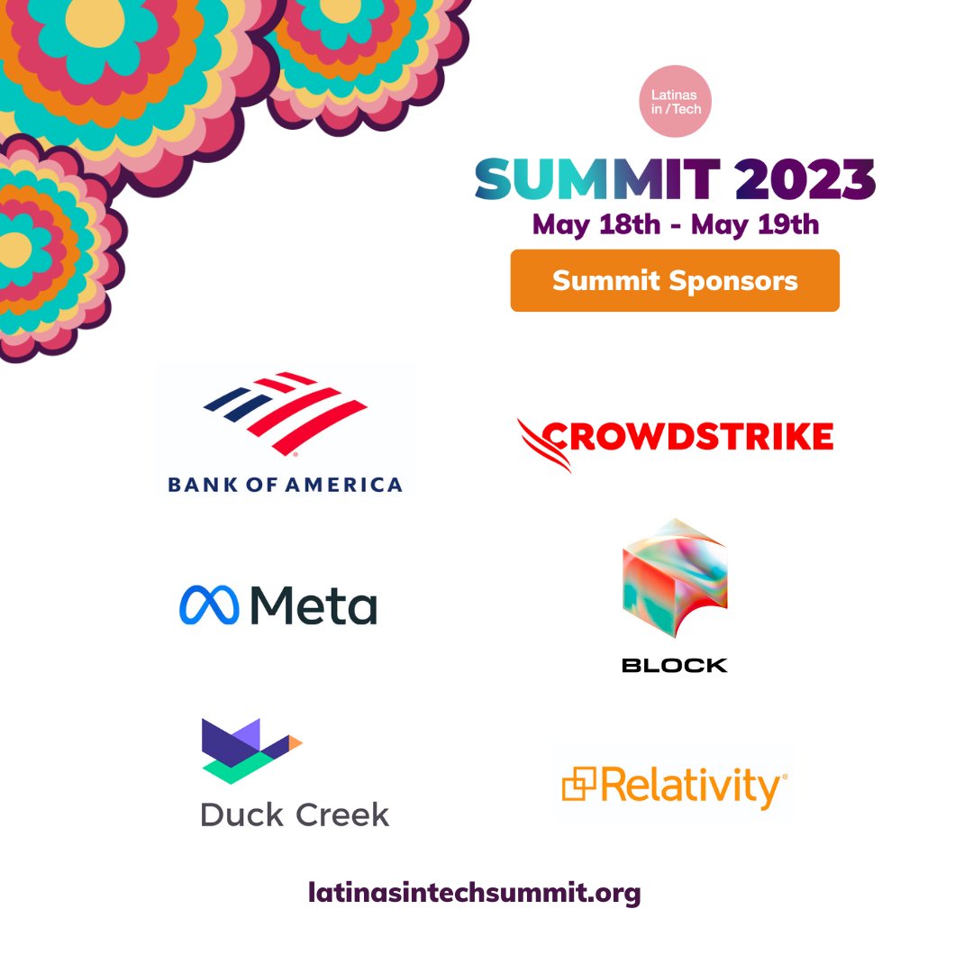 latinas_tech's tweet photo. We are thrilled to announce our Additional Sponsors for #LiTSummit2023. 👉
@BankofAmerica
@CrowdStrike
@Meta
@blocks
@DuckCreekTech
@RelativityHQ
https://t.co/gy2GdY8aNs
#LatinasInTechSummit https://t.co/DCWkKkykLu