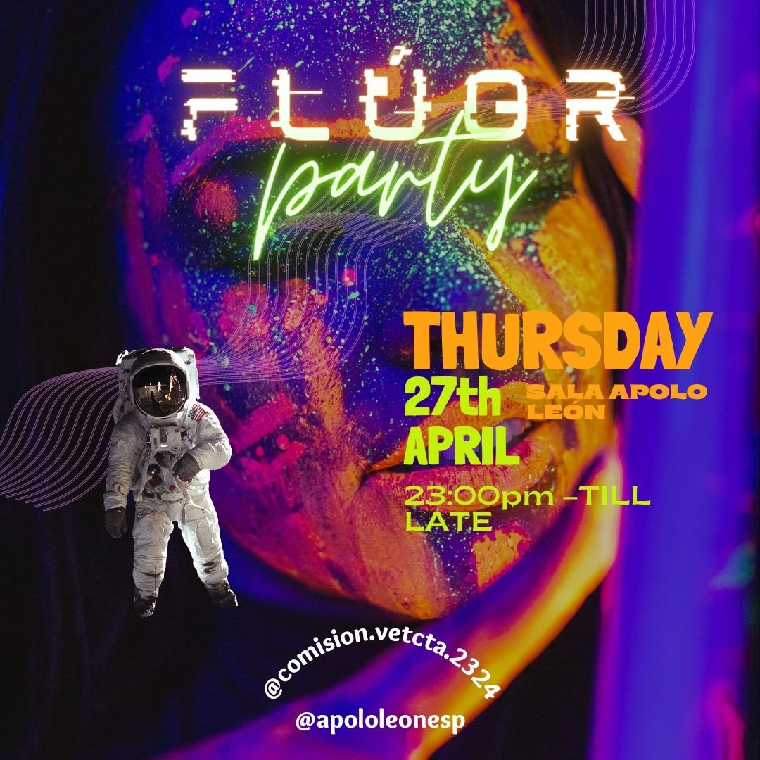 comisionvetcta's tweet photo. olvidones que además os traemos fluropartyyyy en el ApoloLeonEsp ❣️😊 Tenemos muchísimas cosas preparadas, os vemos el 27 de Abril a partir de las 23 en El Apolo 🏠 https://t.co/8yRRAKx0En