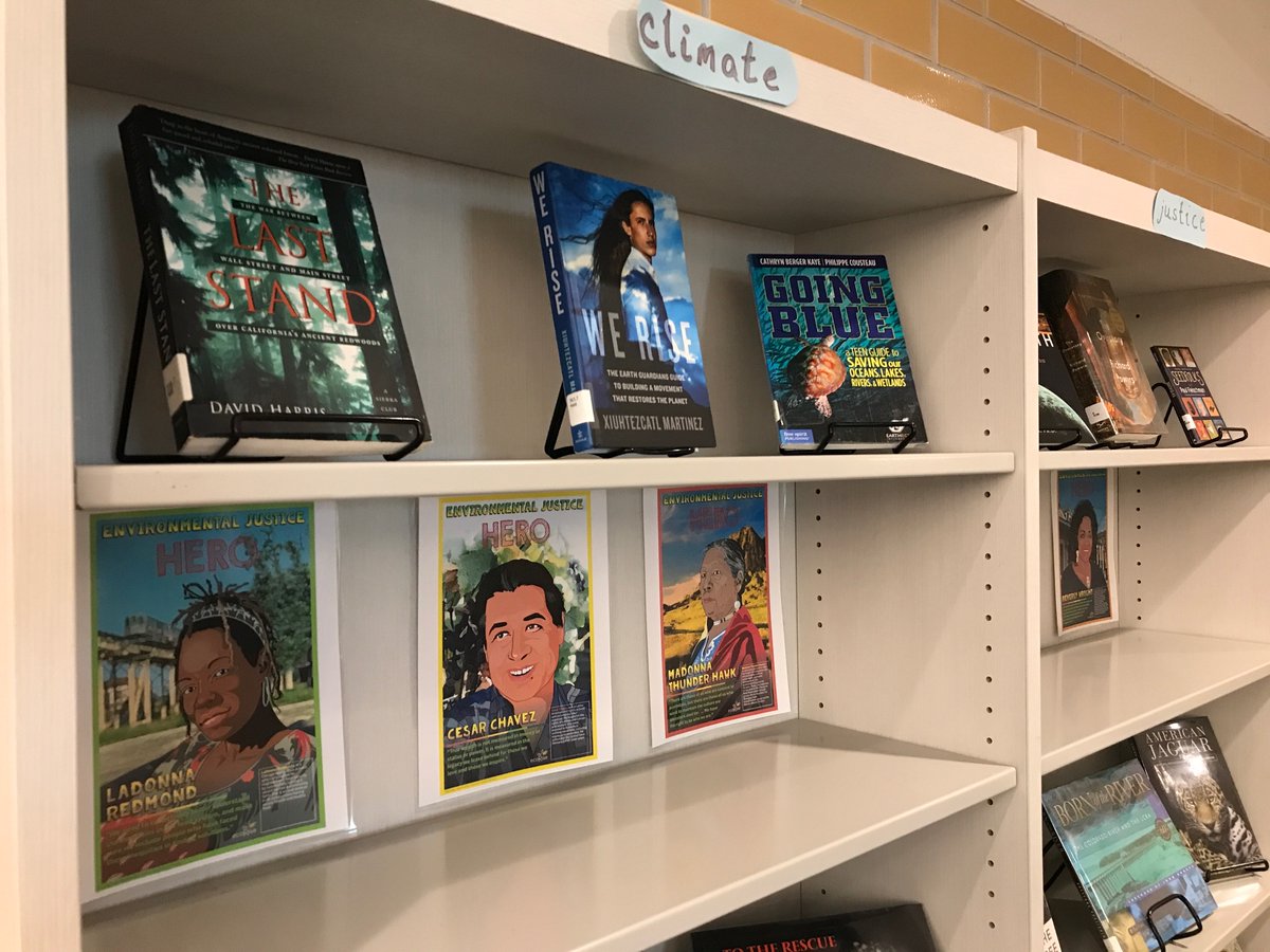 EastsideMHSLib's tweet photo. Thank you @cinca_atx for the inspiring environmental justice posters! @EastsideECHS @AustinISDLibs https://t.co/ECDNzYhsgW