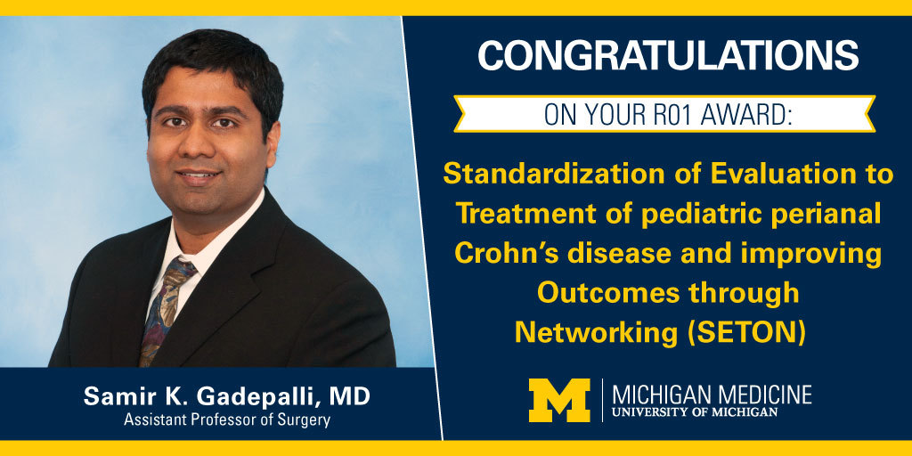 Michigan Surgery (@umichsurgery) on Twitter photo Massive congratulations to <a href="/SamirGadepalli/">Samir Gadepalli</a> on securing his first R01 award!
Lots of great work to come from this grant. ⬇️ Massive congratulations to <a href="/SamirGadepalli/">Samir Gadepalli</a> on securing his first R01 award!
Lots of great work to come from this grant. ⬇️