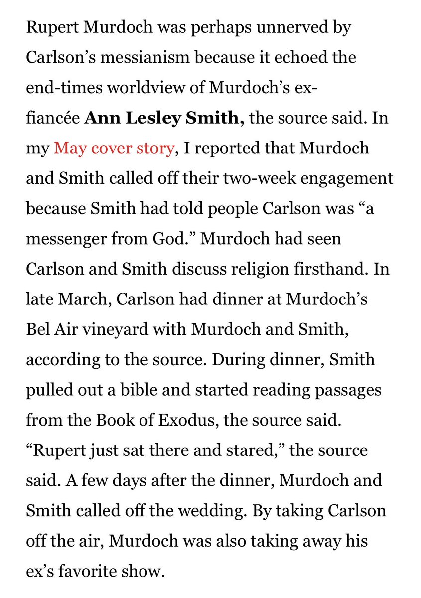 richard_normal's tweet photo. murdoch fired tucker because his ex-fiancee thought tucker was a biblical prophet https://t.co/qjgDfiQSdD