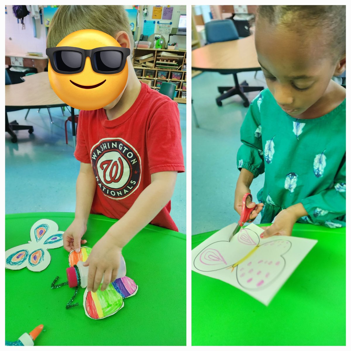 Reuse, recycle, and create art.  The kids made butterflies out of their milk bottles.  #TuckahoeRocks #TuckahoeSchool @TuckahoeAP <a href="/BirotteJody/">Jody Birotte</a>