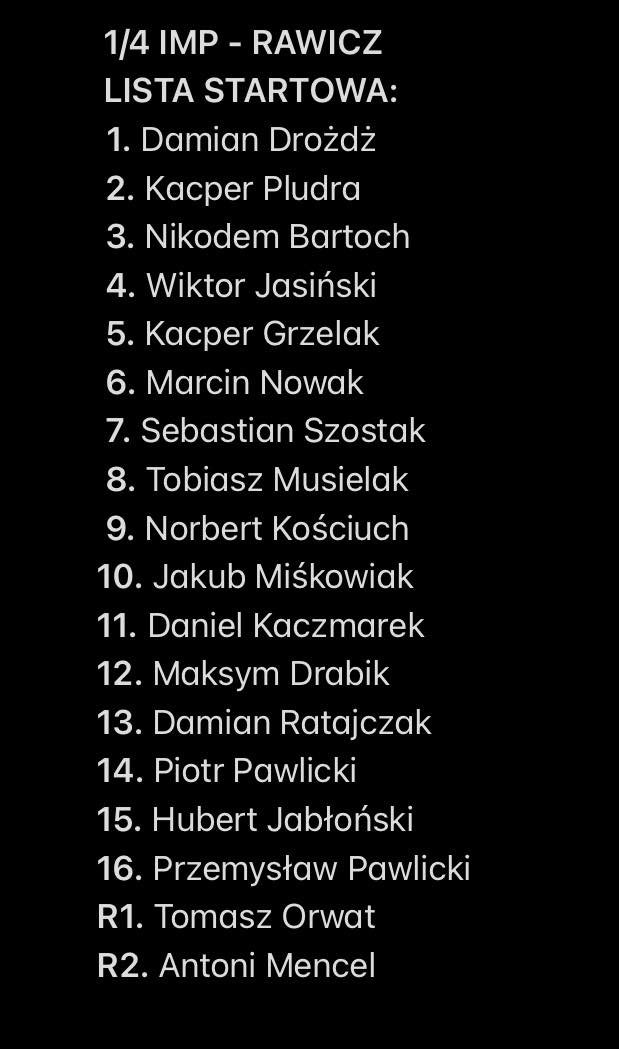 🔥ĆWIERĆFINAŁ INDYWIDUALNYCH MISTRZOSTW POLSKI 2023 
UWAGA🔊🔊🔊LIVE STREAM - Nie możesz wpaść na stadion? Nic straconego - dostęp do zawodów LIVE - 15 PLN! LINK 👉🏼 live.xostreamtv.pl
▶️ START - 17:00
▶️WSTĘP - BILET/PROGRAM 20 PLN
#RKSKolejarz