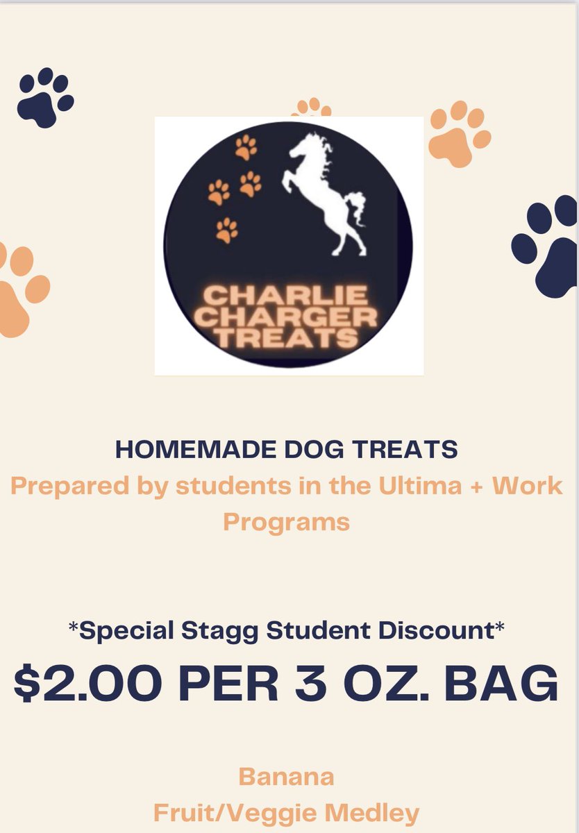 In recognition of Ability Awareness Month, Charlie Charger Treats will be holding our first ever student sale during all lunch hours on Wednesday 4/26 and Thursday 4/27!! 🐶🦴