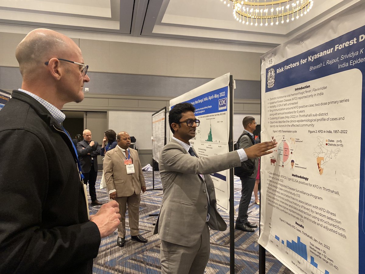 drramvictor's tweet photo. Happening tonight at FETP International night in EIS Conference 2023, Dr Bhavesh’s poster presentation on KFD #CDCEIS23 #FETPInternationalNight @CDCgov @US_CDCIndia @tephinet #IndiaEIS https://t.co/99ps2Kpeky