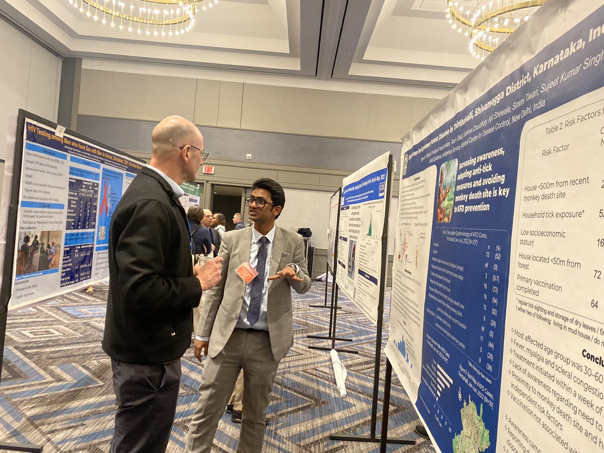 drramvictor's tweet photo. Happening tonight at FETP International night in EIS Conference 2023, Dr Bhavesh’s poster presentation on KFD #CDCEIS23 #FETPInternationalNight @CDCgov @US_CDCIndia @tephinet #IndiaEIS https://t.co/99ps2Kpeky