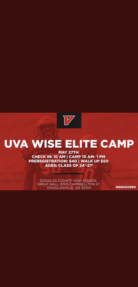 Very grateful to have been invited to UVA Wise Elite Camp <a href="/coachjdavis_/">Coach Jon Davis, M.A., USAW</a> <a href="/UVAWiseCavsFB/">UVA Wise Football</a> #gocavsgo