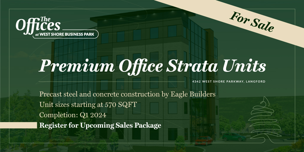 We are pleased to introduce an exceptional opportunity to acquire strata office units in Langford, BC. The Offices at West Shore Business Park are comprised of 22 strata office units built by <a href="/EagleBuildersLP/">EaglebuildersLP</a>.

Register at westshorebusinesspark.com

#WilliamWrightCommercial