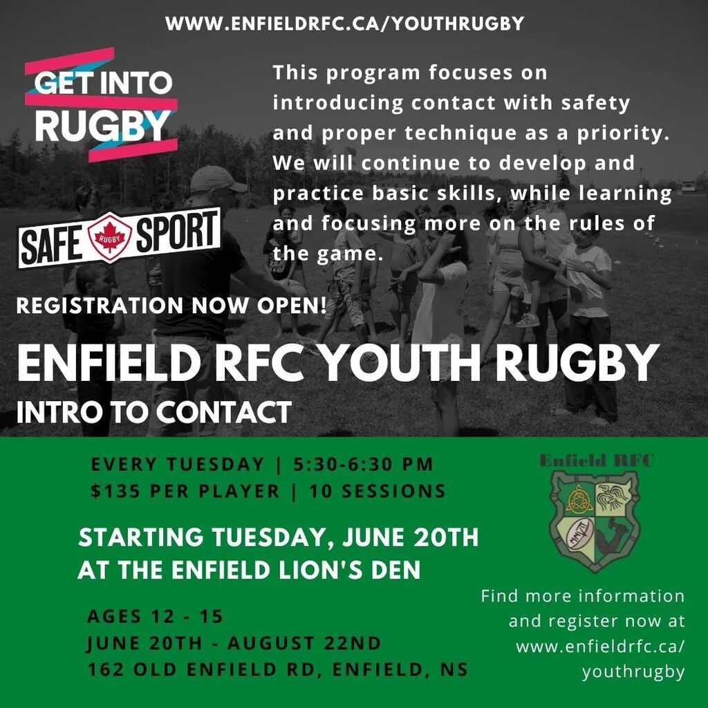 We are seeing lots of interest in our Youth Rugby summer programs, which offer sessions for age groups 3-11, 12-15, and 15+. 

Registration is now open and you can find out more information at the link in our bio.

#magine #enfieldrfc #rugbyns #rugbycana… instagr.am/p/CreQjqEJDjs/