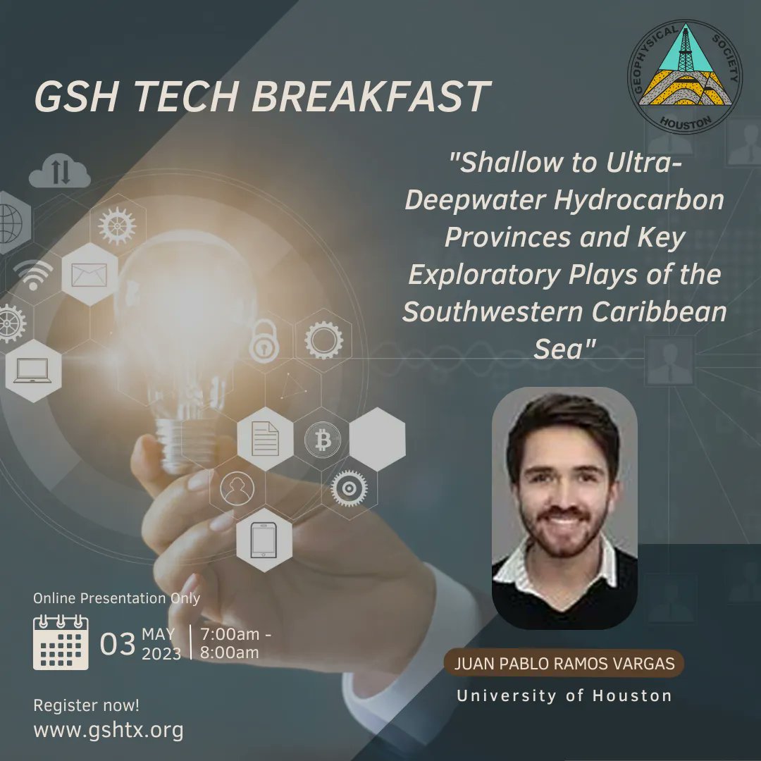 Our May GSH Tech Breakfast talk takes place next week! Grab a coffee and join us online for a talk by Juan Pablo Ramos Vargas, PhD Student at the University of Houston! Registration and details through the link below!

buff.ly/3V5fwvw 

#gsh #geophysics #geosciences
