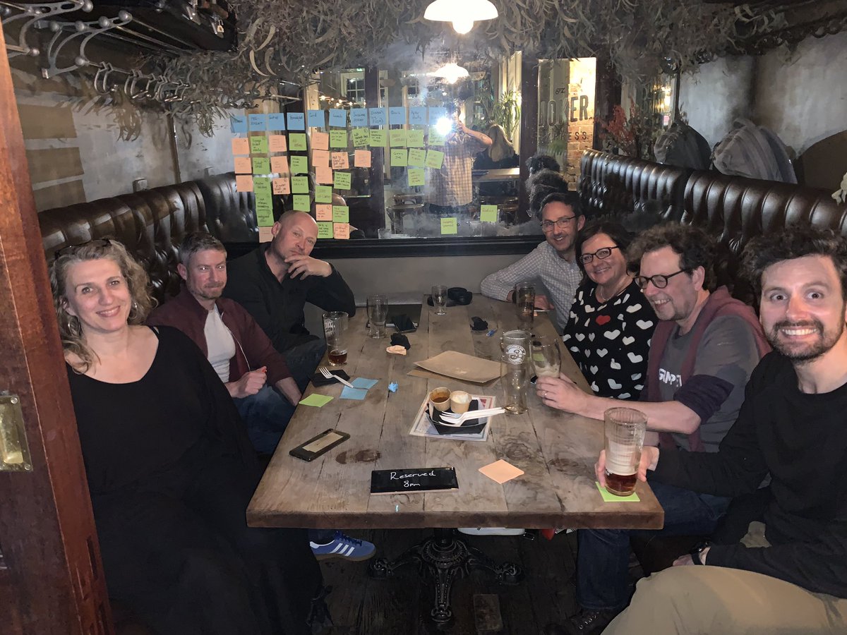 UXCampBrighton's tweet photo. UX Camp retro. A rare chance to get the whole organising team together 🍻 https://t.co/6Ejkld90EG
