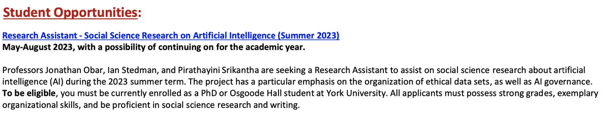 And make sure you check out (and share) this posting for a Research Assistant on an Artificial Intelligence and Society Project in summer 2023, working with Profs <a href="/CDNJobar/">Jonathan Obar</a>, Pirathayini Srikantha &amp; <a href="/IStedman/">かな</a>. The deadline fast approaching!