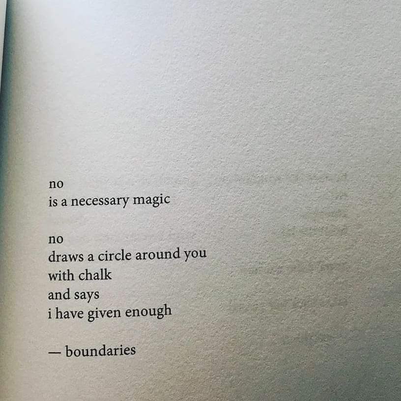 DrSGraff's tweet photo. “No” is a full sentence. 

“Boundaries” by McKayla Robbin, We Carry the Sky #medhumchat #poetry #TuesdayFeeling https://t.co/d8RBSd7Qgx