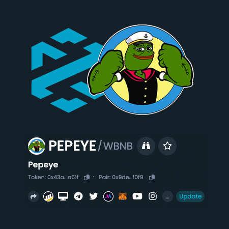 PepeyeBSC's tweet photo. $PEPEYE listing is now live on Dextools.

Logo, website, socials all updated + some hours in the 'Recently Updated' section on the front-page of the #DEXTOOLS dashboard.

very cool 🐸

Join us: https://t.co/EtrPxg5kGl

#PEPEYE #DEXTOOLS #BSC #MMGA #PEPEBNB https://t.co/8yzHixVkxU