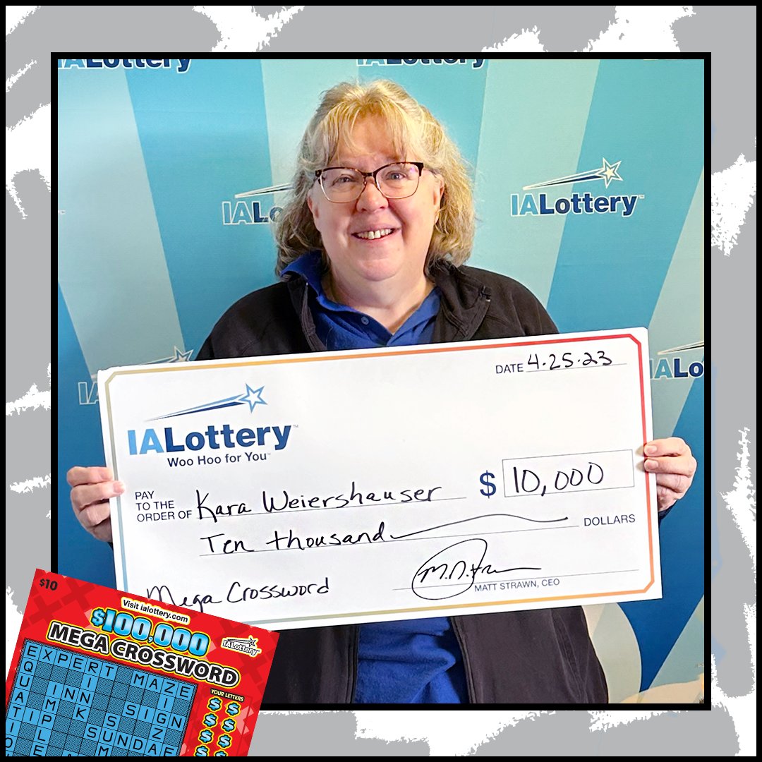 ialottery's tweet photo. Congrats to Kara Weiershauser of #ColumbusJunction. She claimed a $10,000 prize she won playing the $100,000 Mega Crossword scratch game! #WooHooForYou Kara purchased the lucky ticket at @caseysgenstore, 601 East Ave. in #Kalona. https://t.co/rfnbf2e0GI