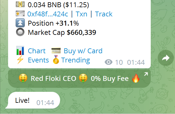🔥🚀 Red Floki CEO

🤑 BuyBot Tech Ads Are LIVE 🤑

💎 Much More Marketing is Planned, Stay Tuned

✅ 0% Buy Fee / No Team Tokens
✅ 50% Supply Burned
✅ 100% Audit Score &amp; KYCed
✅ SAFU Team

Lets GOOO!!