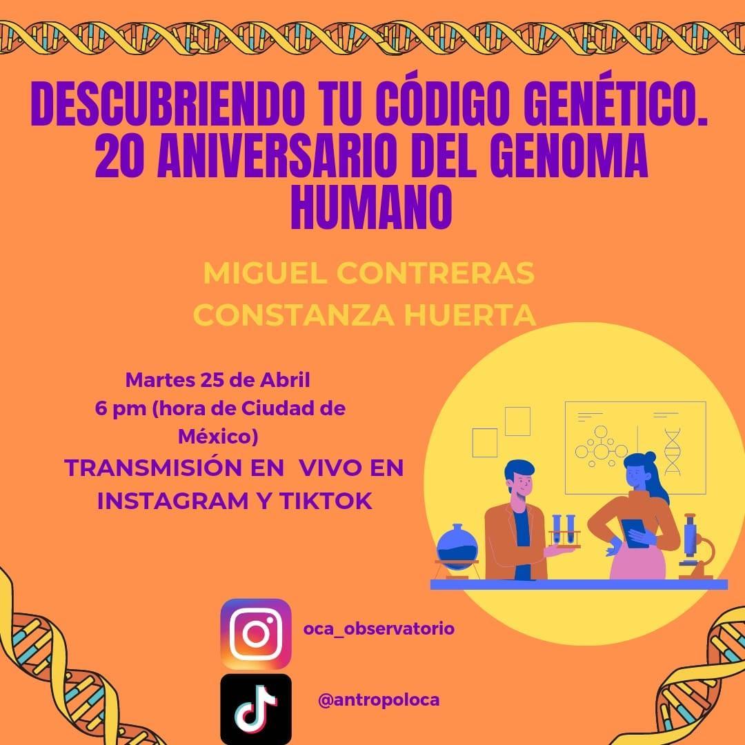 SASSAK12's tweet photo. ¡Celebremos los 20 años del Proyecto Genoma Humano!

Learn about DNA and genomics by tuning into tonight's live Q&amp;A session hosted by UMN PhD student, Miguel Contreras, and his colleague, Constanza Huerta🧬 https://t.co/WAjvSItauw