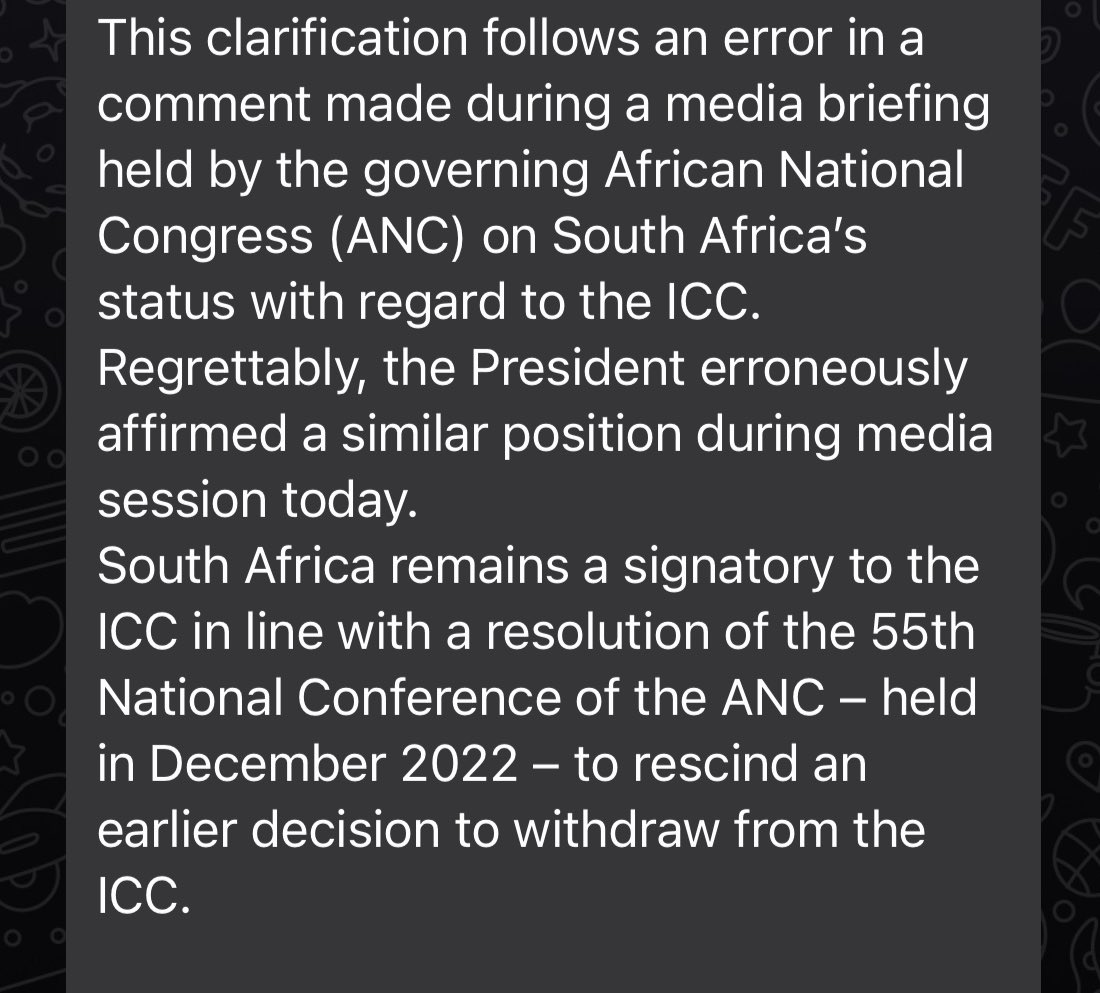 AldrinSampear's tweet image. President Ramaphosa’s spokesperson Vincent Magwenya just issued a statement that both the President and the ANC SG made a mistake on withdrawal from the ICC.
