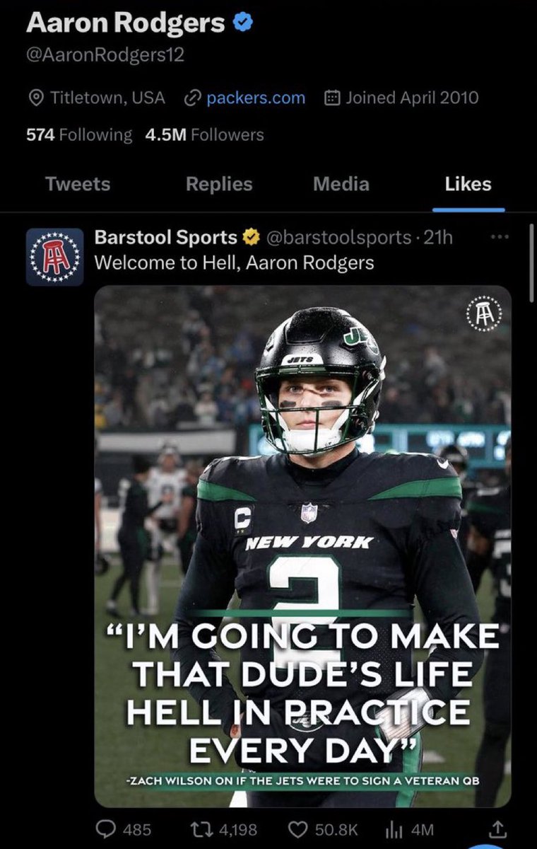 MLFootball's tweet photo. Aaron Rodgers most recent likes☠️☠️☠️ https://t.co/mmyCUPhKao