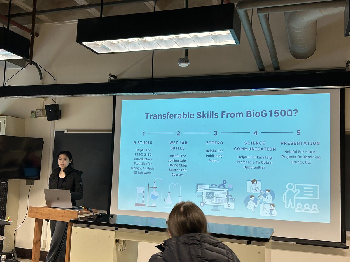 sensitivsci's tweet photo. Undergraduate teaching assistants @CornellBiolabs are helping students summarize the transferable skills they gained in the course. It is a great reflection to end the semester with. Lab skills, @zotero use & #scicomm are mentioned often . #cuinthelab https://t.co/pSuuZ8dB7T