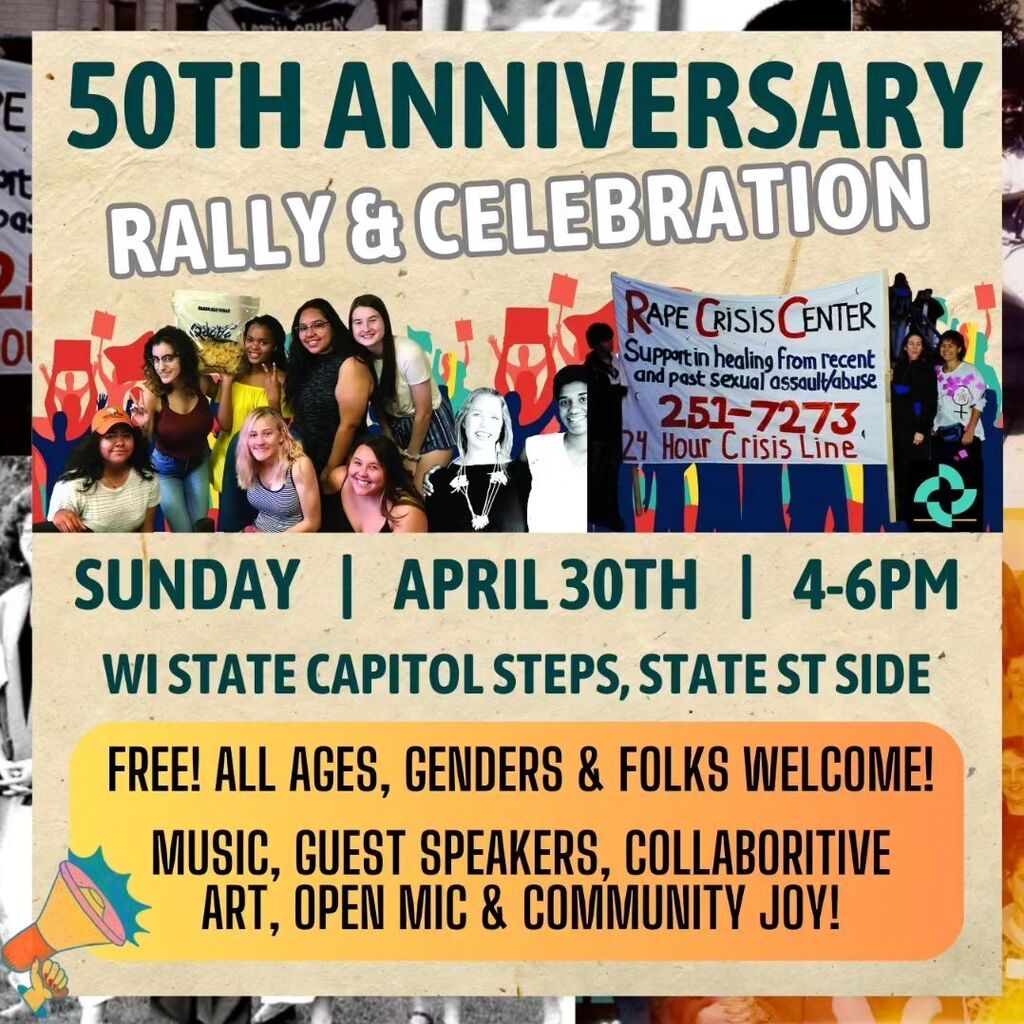 Come celebrate with THIS SUNDAY us as we commemorate 50 years of service, activism, and empowerment of survivors in Dane County on the last day of Sexual Assault Awareness Month! 

Hosted by RCC's GameChangers, the rally will be held from 4-6PM on Sunday… instagr.am/p/CreQzUsvzR4/