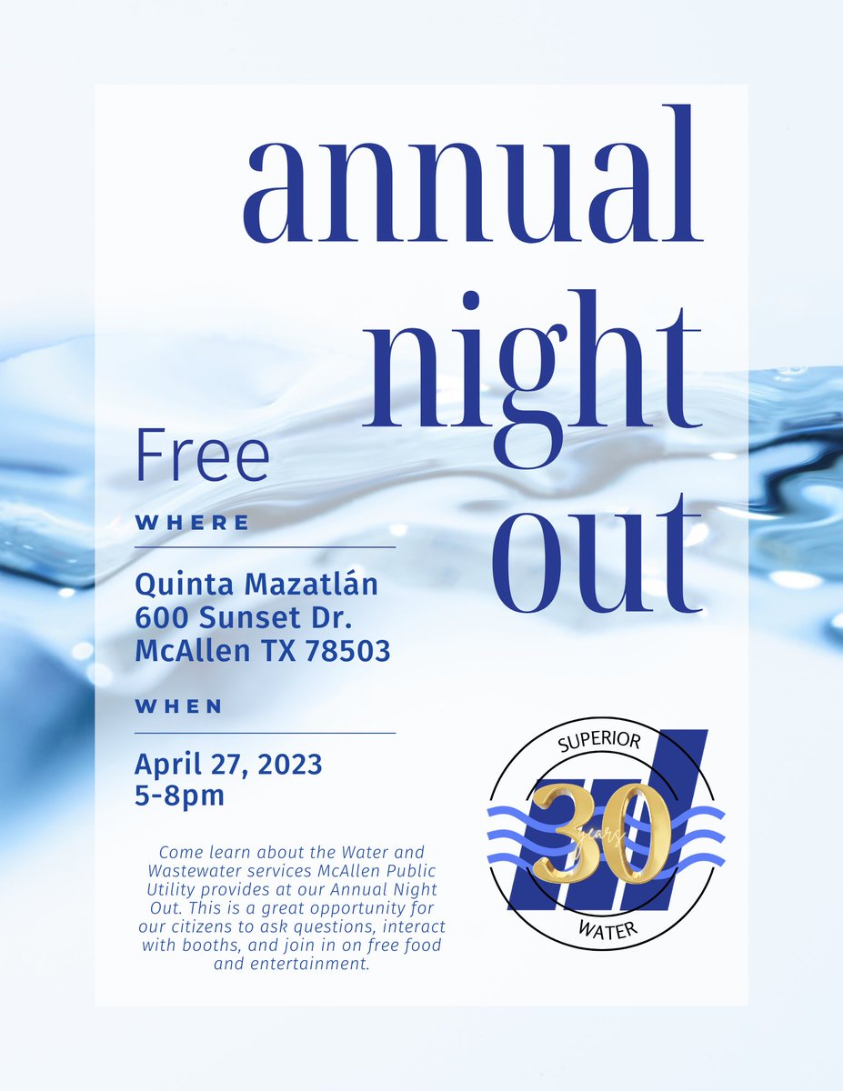 McAllen Public Utility will be hosting their Annual Night Out here at Quinta Mazatlan! Join us for Free food, fun and entertainment on Thursday April 27th from 5pm - 8pm.