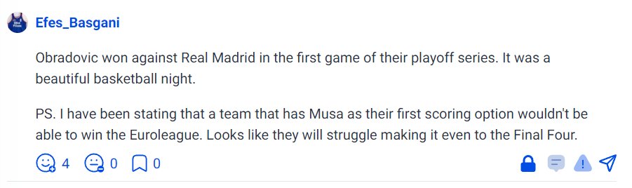 Efes_Basgan's tweet photo. Sezon boyunca konustugumuz gibi, konu Musa'nin ilk hücum opsiyonu olmasi. Williams Goss-Musa-Hanga kisa rotasyonu ile EL sampiyonu olana da saygi duyar, yarin gel basla deriz. https://t.co/0ptzq79sxf