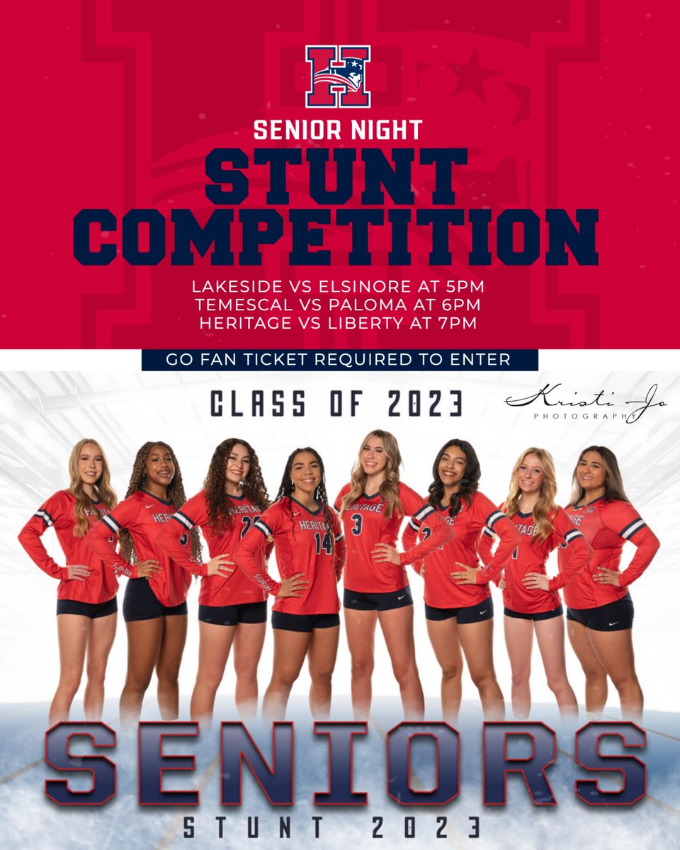 Stunt Cheer Senior Night is Wednesday, April 26th!
Come Cheer on our seniors for their final home competition of the season!
GoFan Tickets are required to enter.