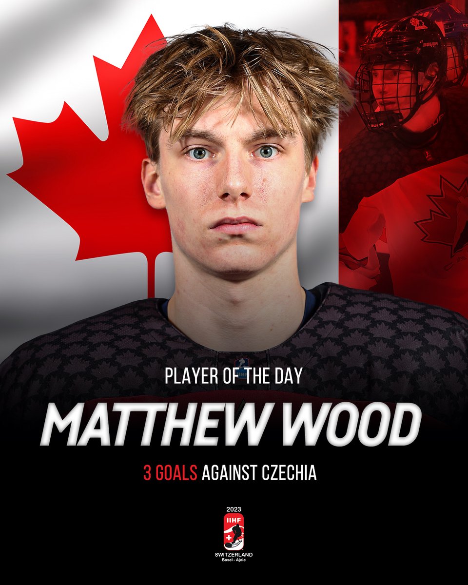 Hatty for Matthew Wood against Czechia makes him our player of the day #6.👏 <a href="/HockeyCanada/">Hockey Canada</a> #U18MensWorlds