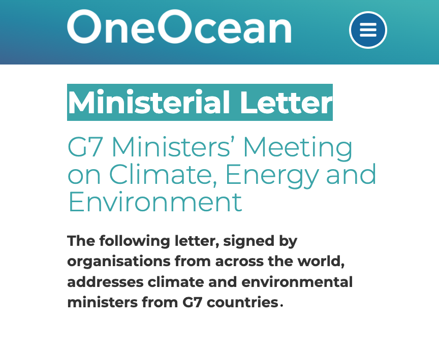 ¡Compromisos para proteger el océano!

La siguiente carta que suscribimos, firmada por organizaciones de todo el 🌎 que trabajan por la conservación del océano, se dirige a los Ministros de Clima y Medio Ambiente de los países del G7.

Carta completa: bit.ly/40CaQyn