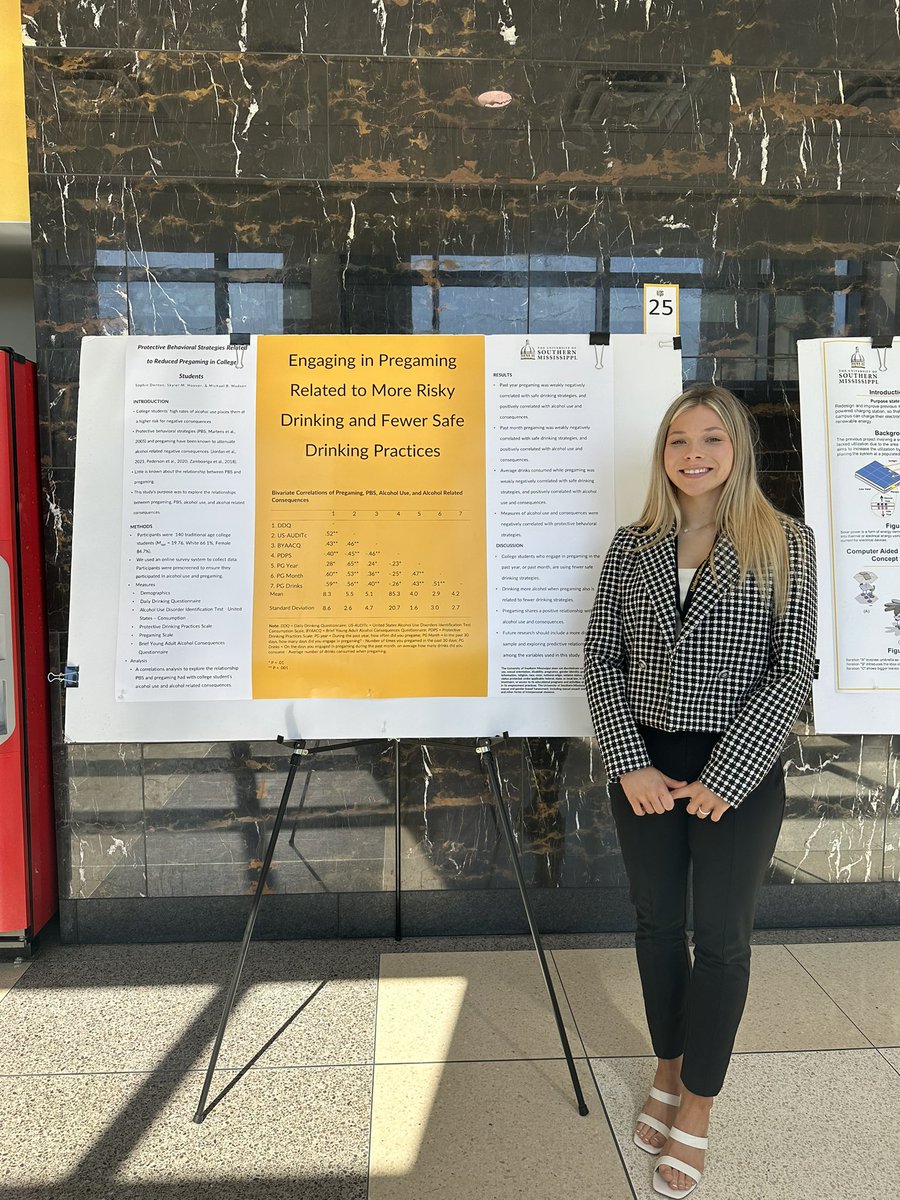 SophieD68909052's tweet photo. Presented my very first research project at the Undergraduate Symposium this past weekend. We looked at the relationship between protective behavioral strategies and pregaming within college students. Looking forward to branching off of this idea in the near future! https://t.co/9c3AzagNsd