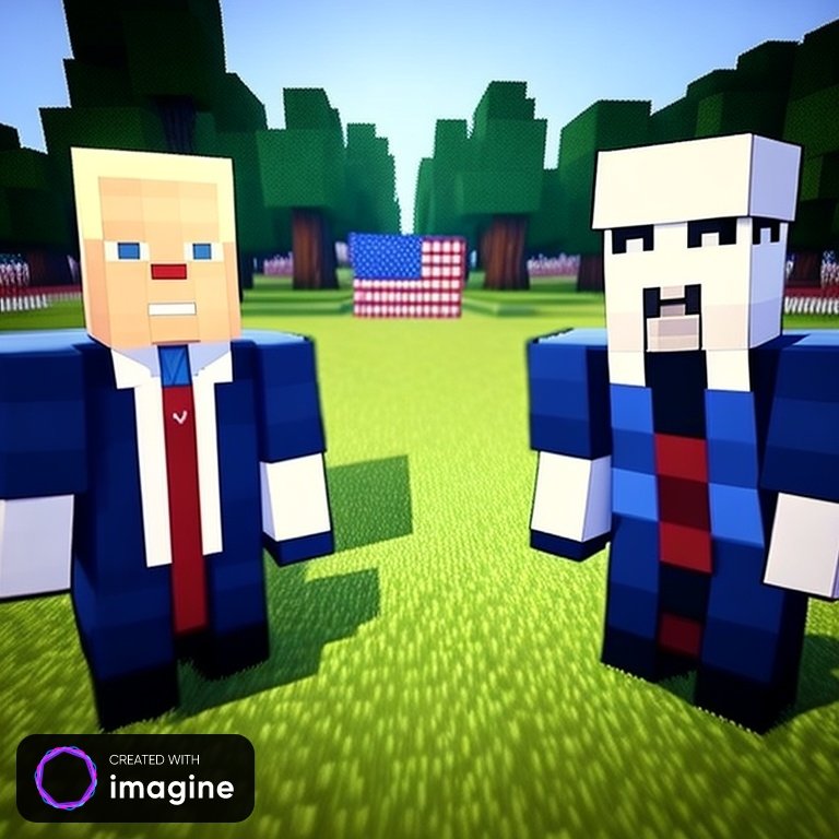 lukedrewer's tweet photo. So... looks like Biden vs Trump.. round two! (AI Minecraft style generated image) .... thoughts???? #USElection #Biden2024 #Trump2024 #trumpvsbiden https://t.co/9iSV9OgTEo
