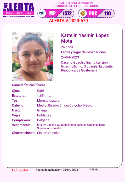 isabel_claudina's tweet photo. #AlertaIsabelClaudina
KATTELIN YASMIN LOPEZ MOTA
Desapareció  el 24 de ABRIL de 2023
Cualquier información comunicarse al teléfono 📷 1572
Gracias por difundir esta información📷 https://t.co/xeulG1btpr
